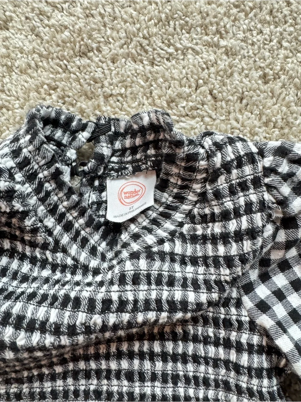 Wonder Nation Toddler Girl Gingham Dress Size 3T Black White Long Sleeve Dress